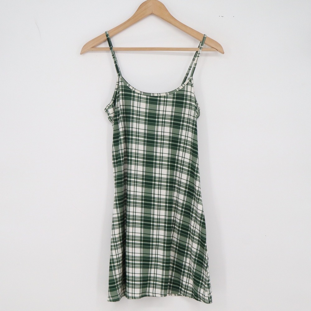 Unbranded Mini Dress Womens M Plaid Green Spaghetti Strap Bodycon Excellent